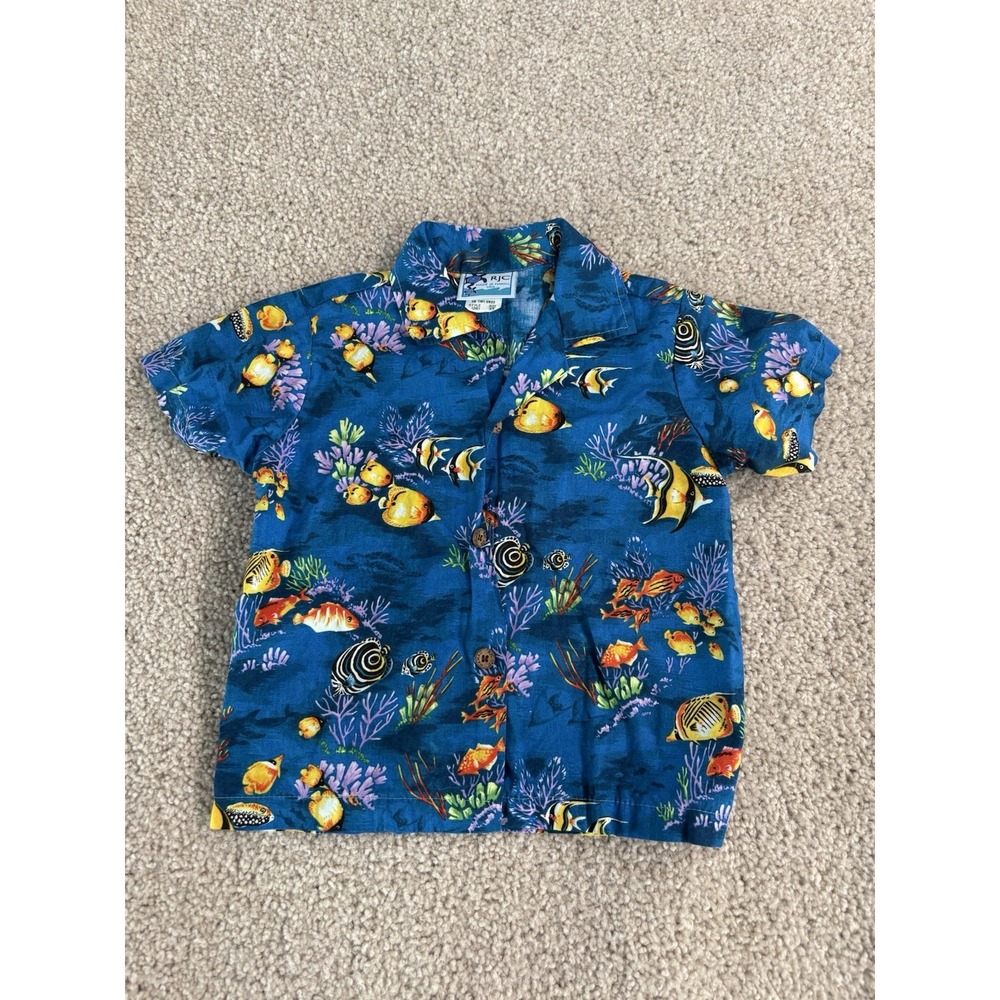 RJC Hawaiian Shirt Boys 3T Blue Tropical Coral Reef Fish Aloha VTG
